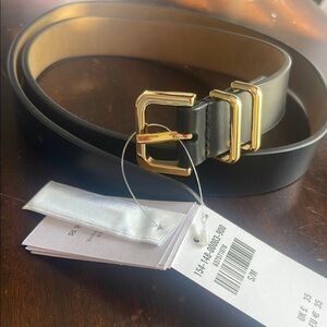 Black Leather Belt with Gold Buckle